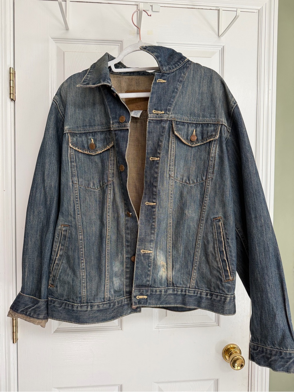 Old Navy Blue Distressed Fadded Denim Jacket with Button Front